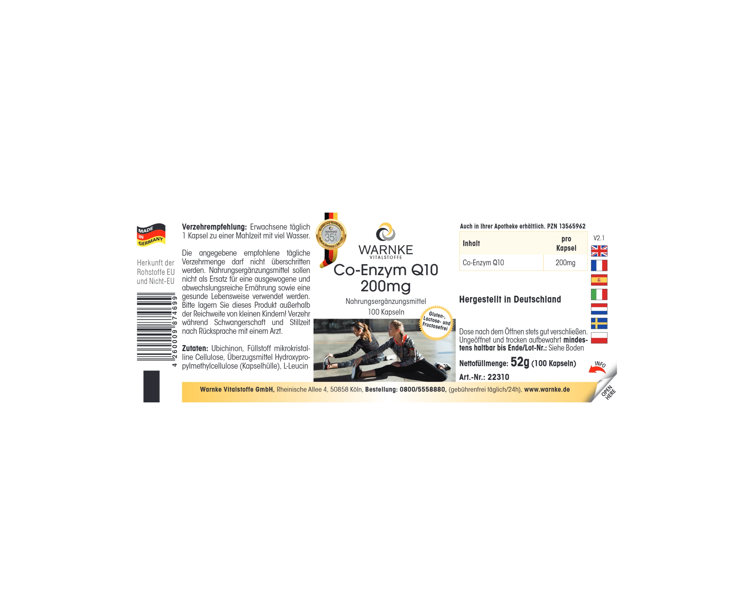 Coenzima Q10 200 mg - 100 capsule - Vegano | Warnke Vitalstoffe