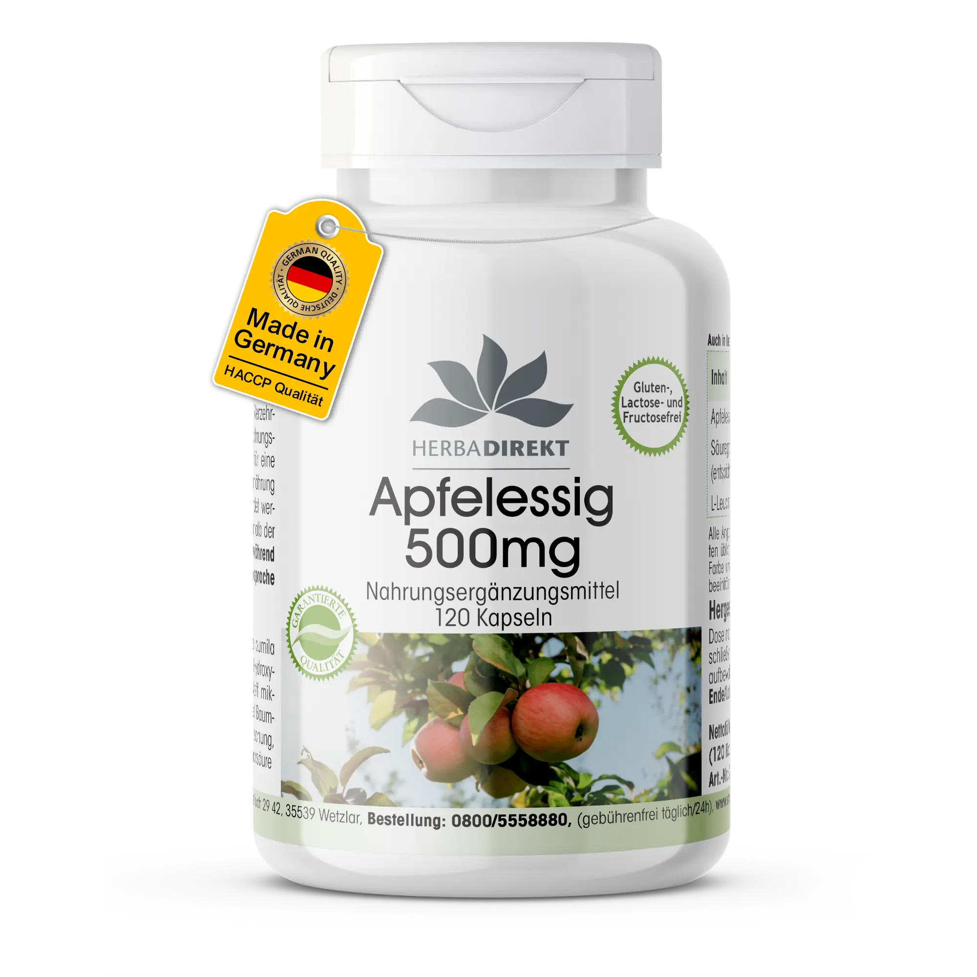 Apfelessig 500mg - 120 Kapseln - hochdosiert & vegan | Warnke Vitalstoffe