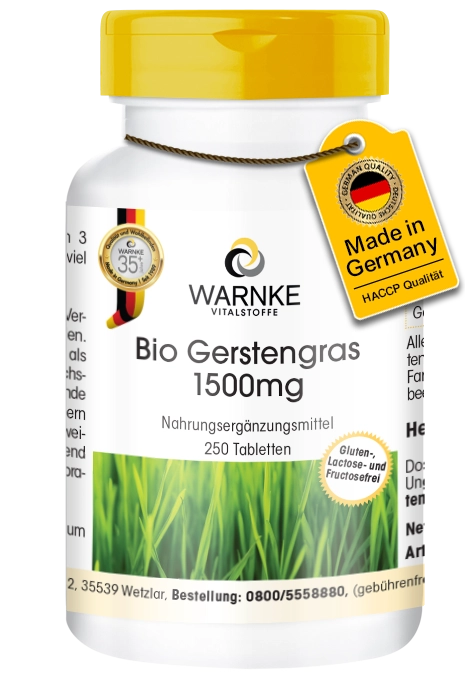 Bio Gerstengras 1500mg - 250 Tabletten - Vegan | Warnke Vitalstoffe