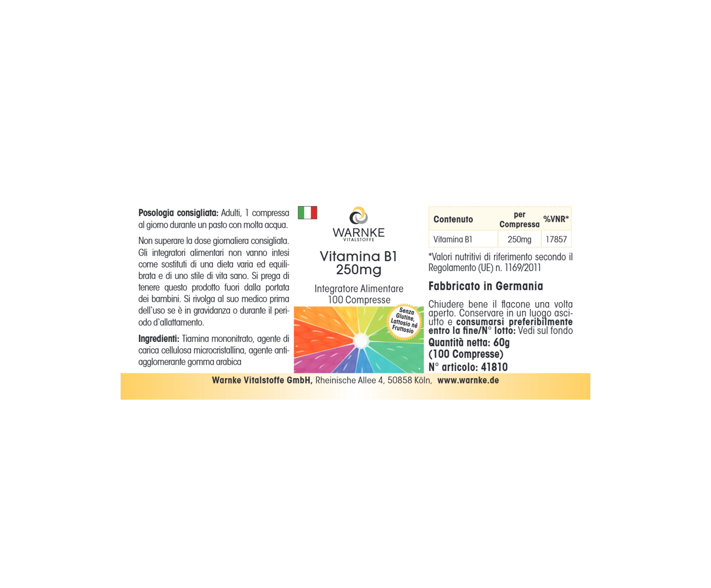 Vitamin B1 250mg - 100 Tabletten - für Energie, Herz uvm. - hochdosiert & vegan | Warnke Vitalstoffe