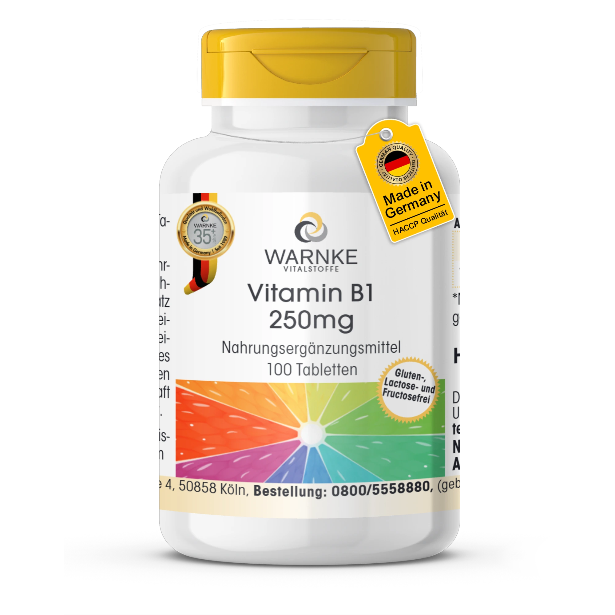 Vitamin B1 250mg - 100 Tabletten - für Energie, Herz uvm. - hochdosiert & vegan | Warnke Vitalstoffe