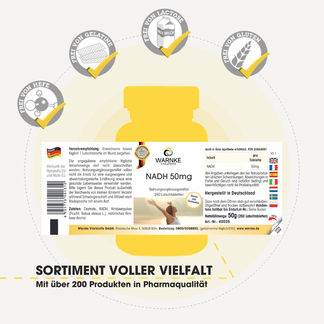 NADH 50mg - 250 comprimidos para chupar - vegano | Warnke Vitalstoffe