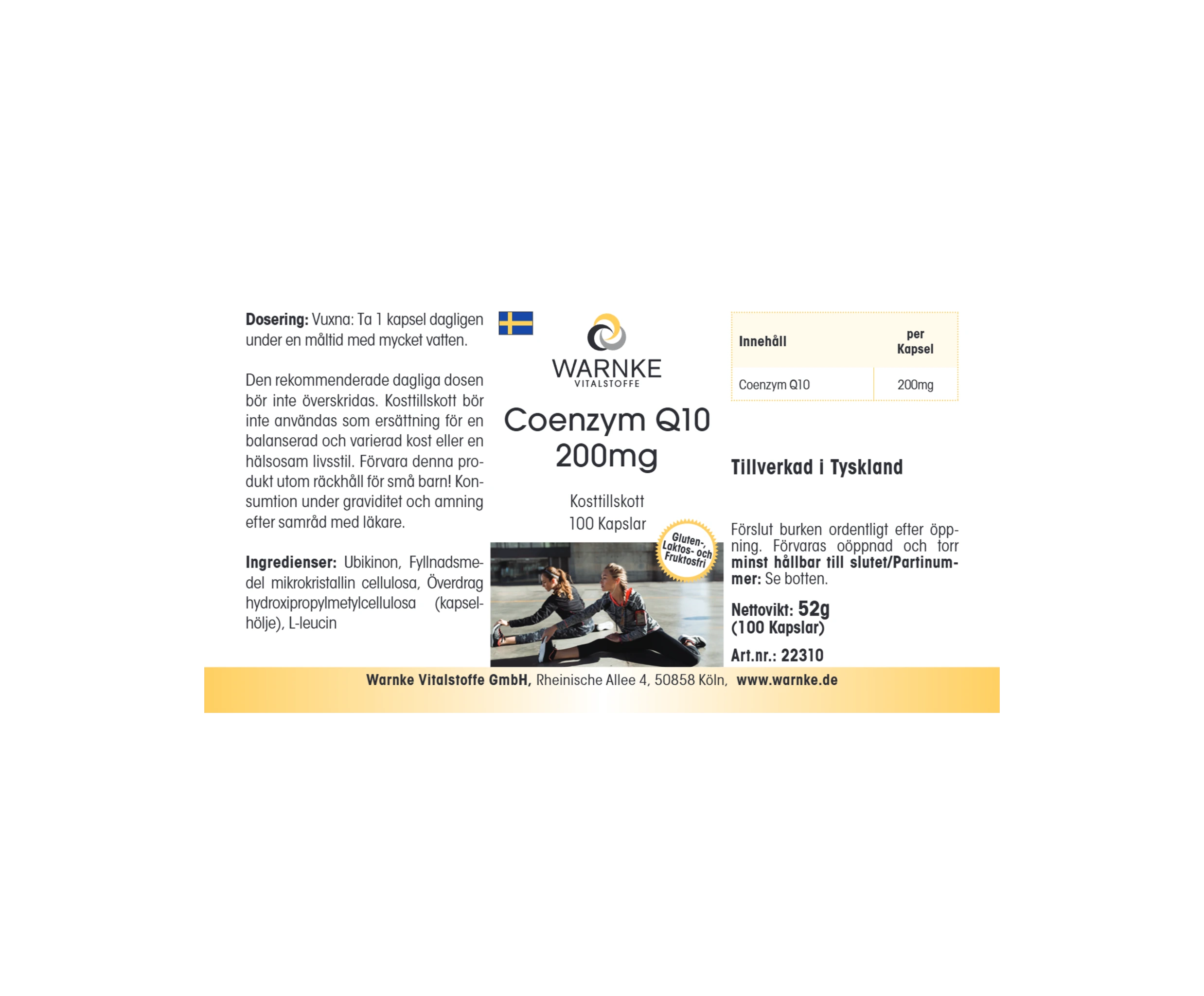 Coenzima Q10 200 mg - 100 capsule - Vegano | Warnke Vitalstoffe