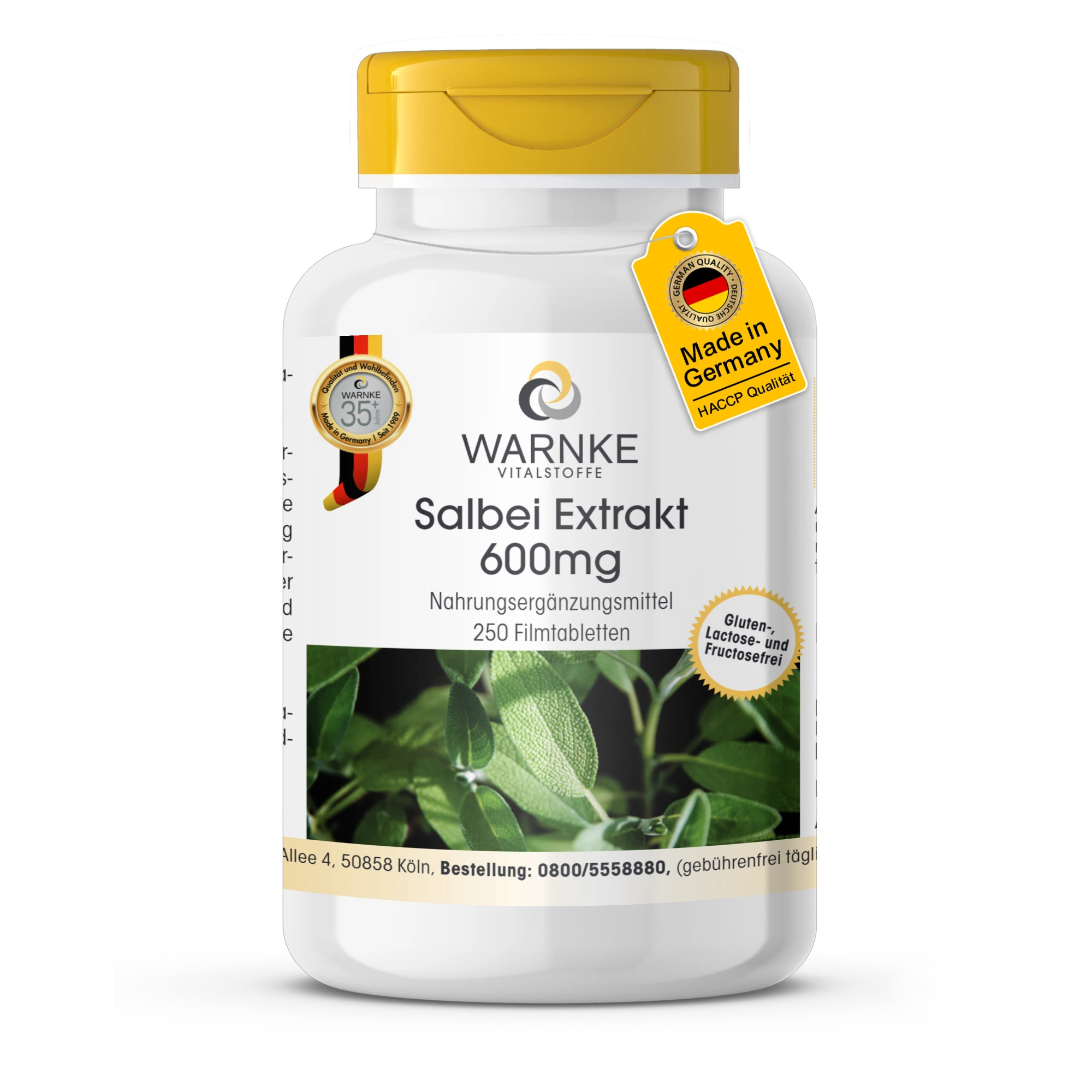 Extracto de salvia 600mg - 250 comprimidos recubiertos con película - vegano | Warnke Vitalstoffe