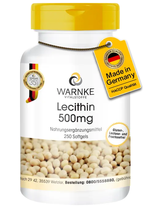 Lecithin 500mg - 250 Softgels - aus Soja - GMO-Frei - Hochdosiert | Warnke Vitalstoffe