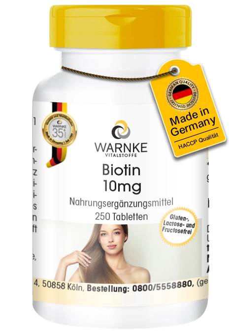 Biotin 10mg - 250 Tabletten - für Haut, Haare, Nervensystem uvm. - Hochdosiert - Vegan | Warnke Vitalstoffe
