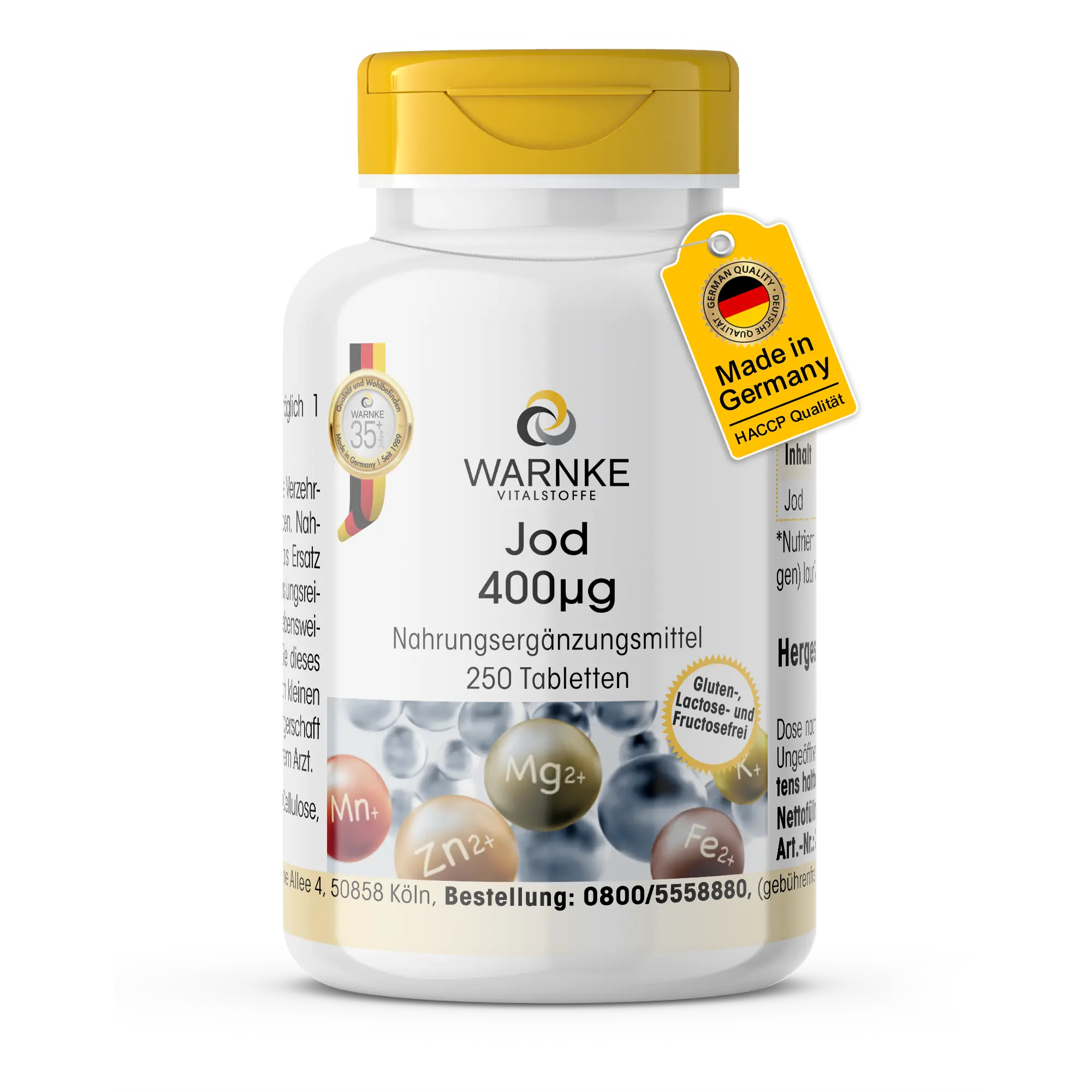 Yodo 400µg - 250 Comprimidos - para Tiroides, Energía, Piel y Más - Alta Dosificación y Vegano | Warnke Vitalstoffe