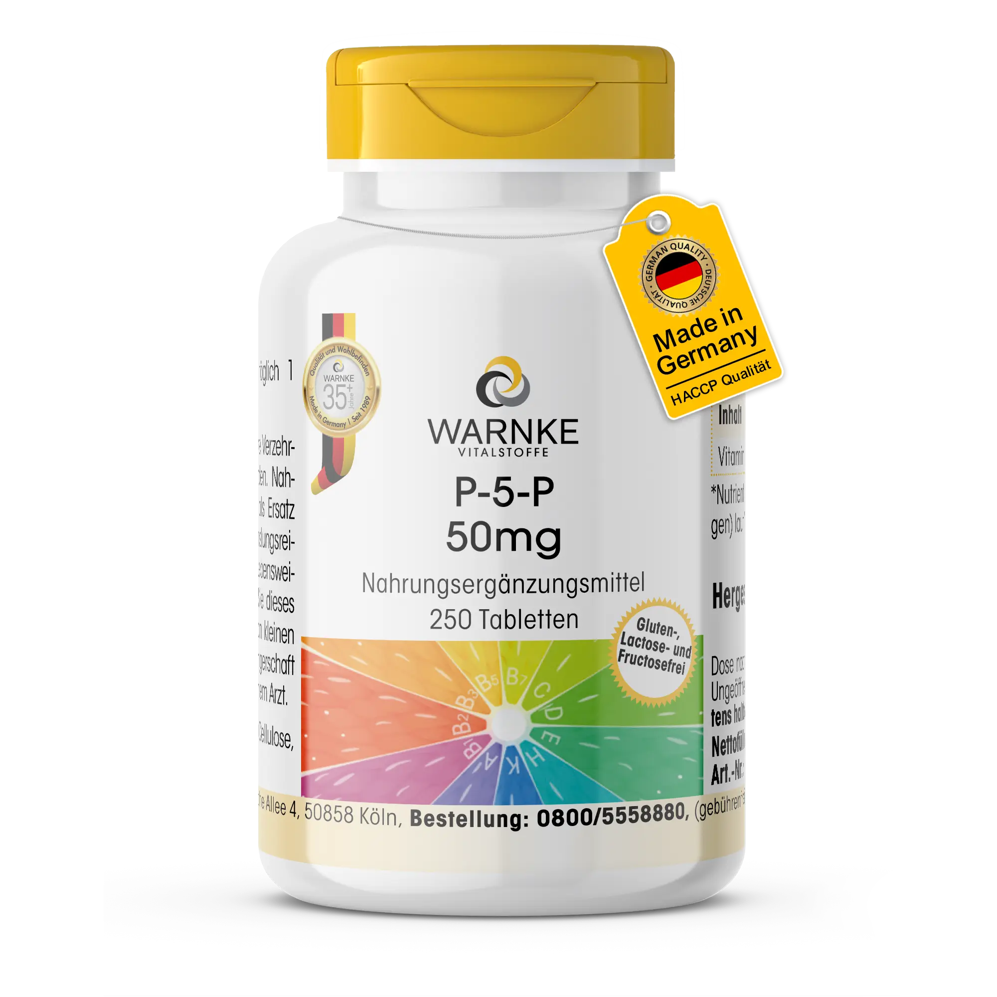 P-5-P 50mg - 250 Comprimidos - Vitamina B6 - para Sistema Inmunitario, Energía y Más - Alta Dosificación y Vegano | Warnke Vitalstoffe