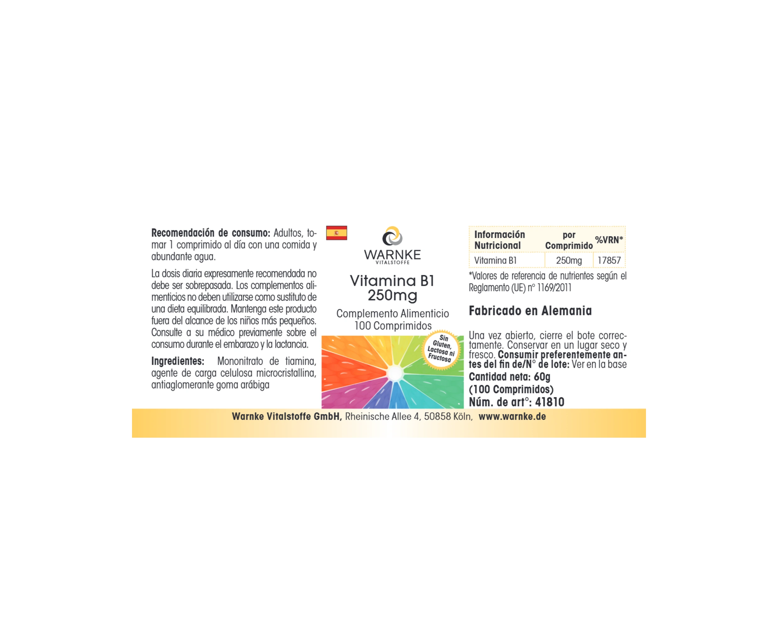 Vitamin B1 250mg - 100 Tabletten - für Energie, Herz uvm. - hochdosiert & vegan | Warnke Vitalstoffe