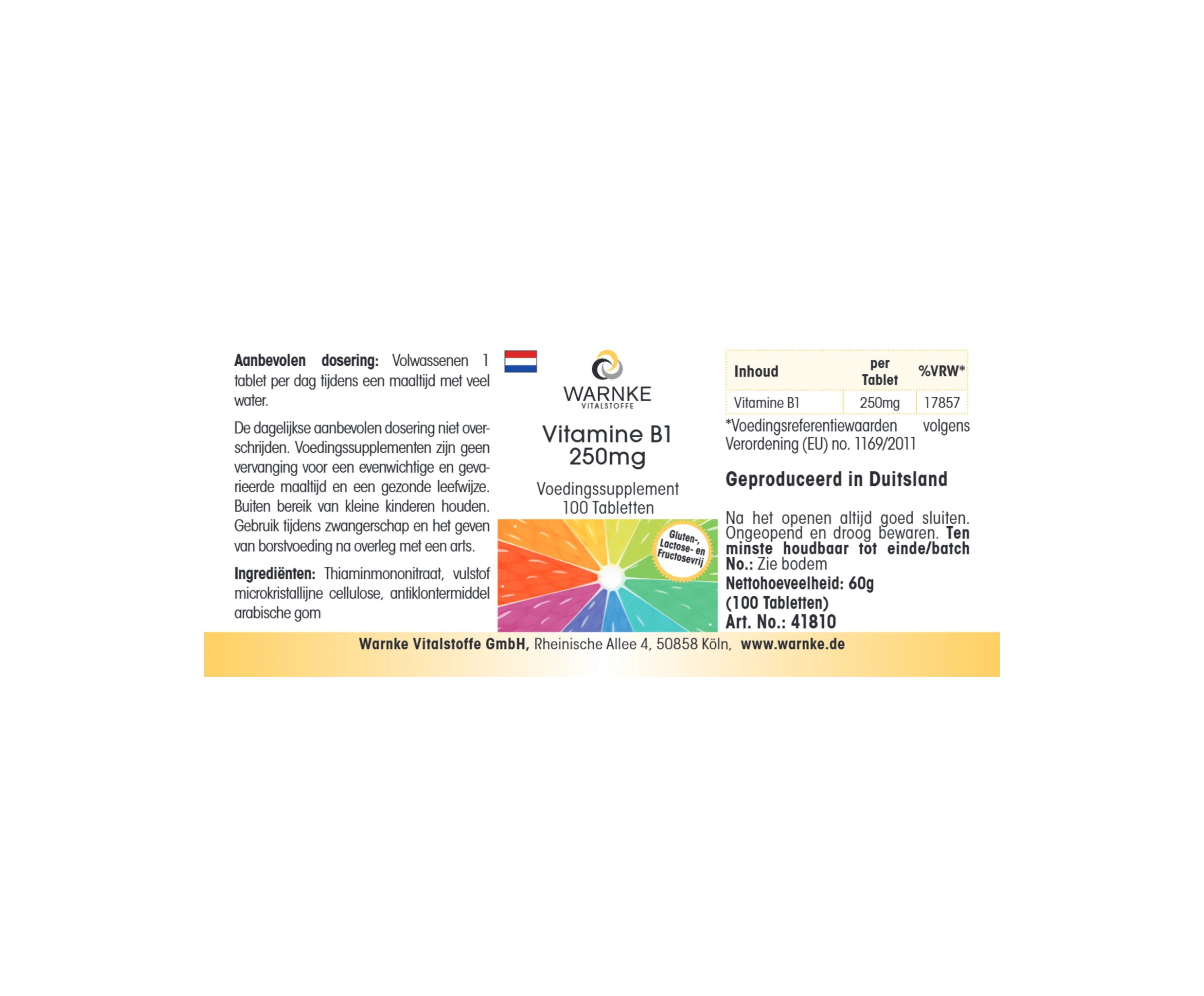 Vitamin B1 250mg - 100 Tabletten - für Energie, Herz uvm. - hochdosiert & vegan | Warnke Vitalstoffe