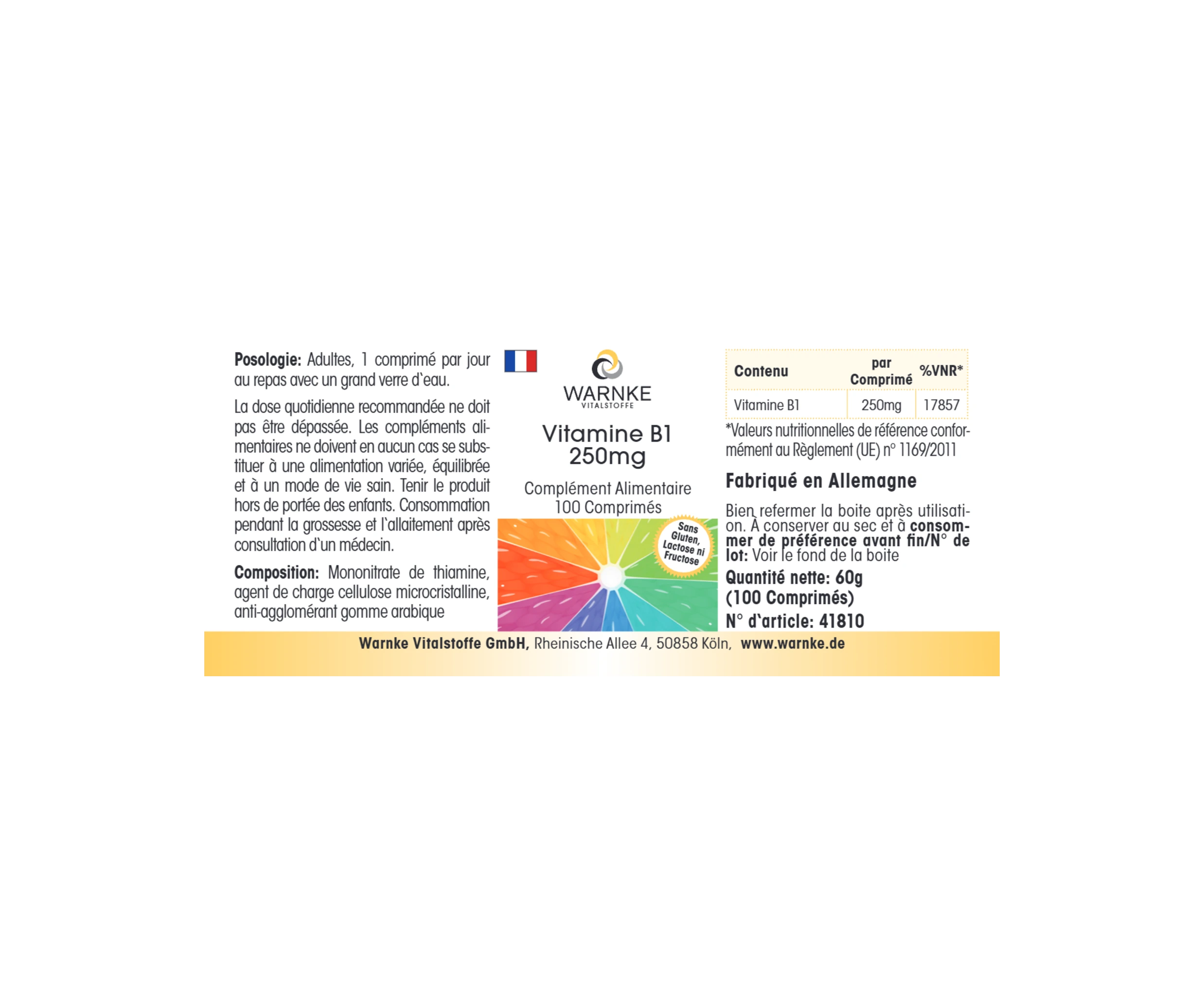 Vitamin B1 250mg - 100 Tabletten - für Energie, Herz uvm. - hochdosiert & vegan | Warnke Vitalstoffe