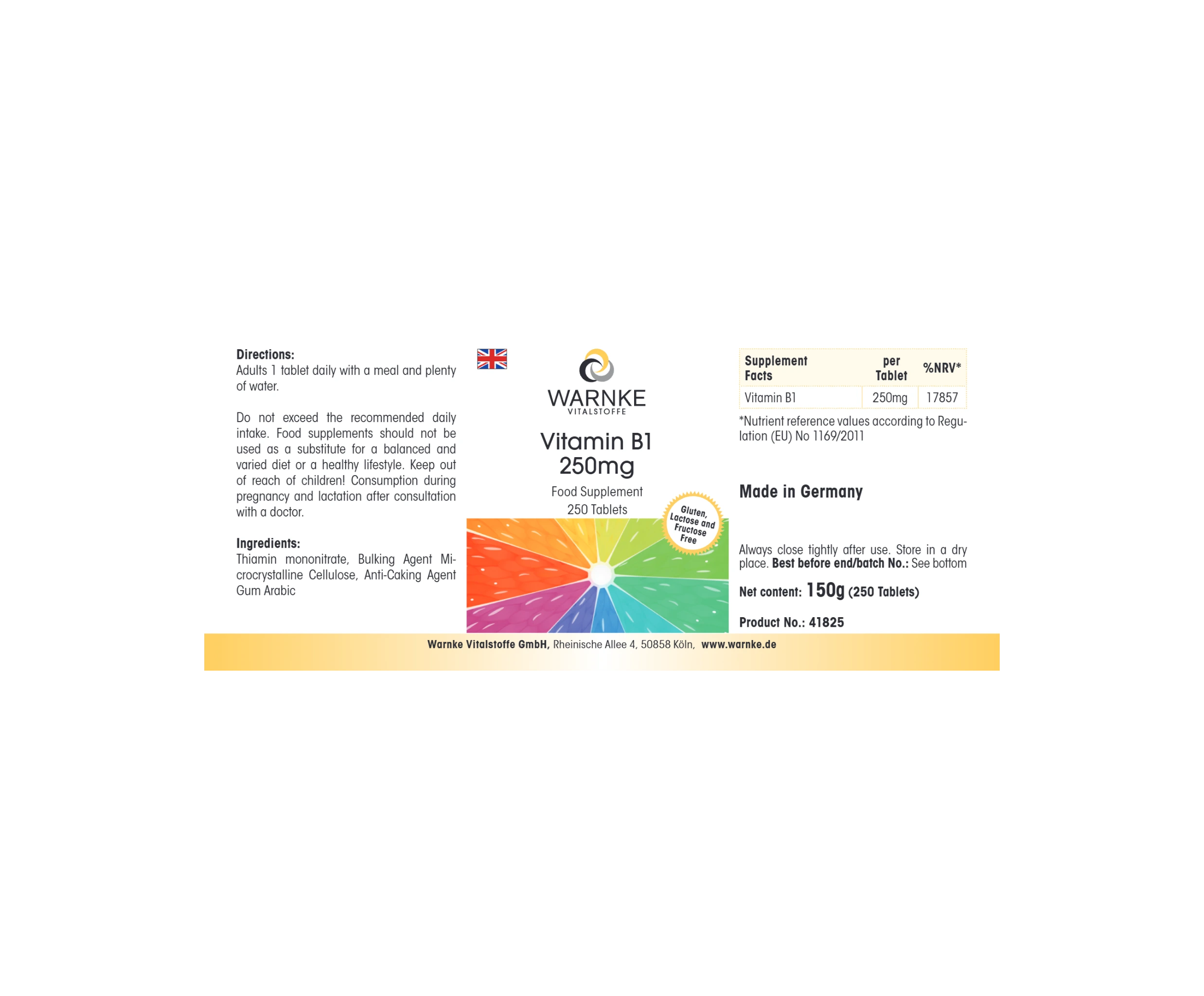 Vitamin B1 250mg - 250 Tabletten - für Energie, Herz uvm. - hochdosiert & vegan | Warnke Vitalstoffe