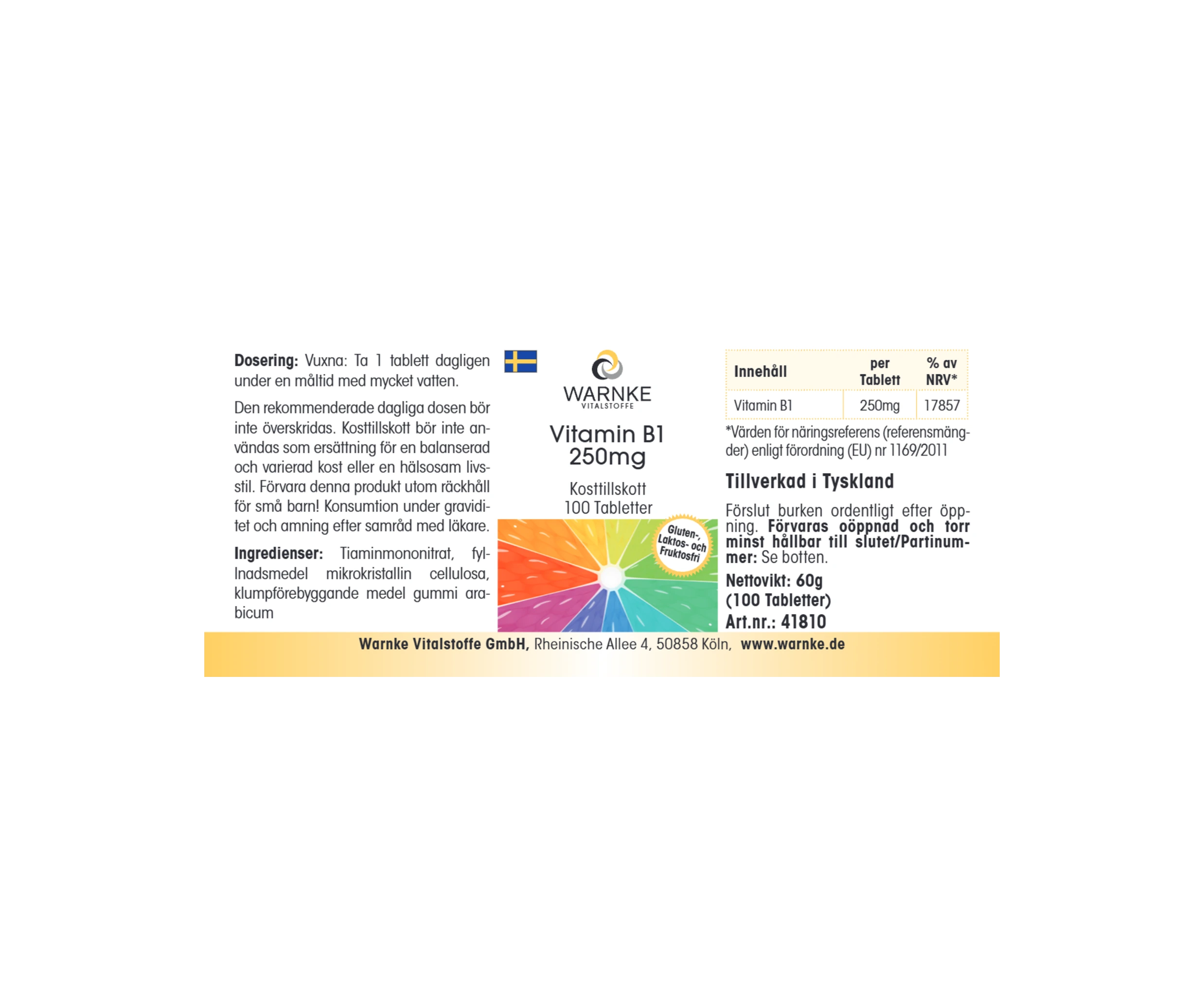 Vitamin B1 250mg - 100 Tabletten - für Energie, Herz uvm. - hochdosiert & vegan | Warnke Vitalstoffe