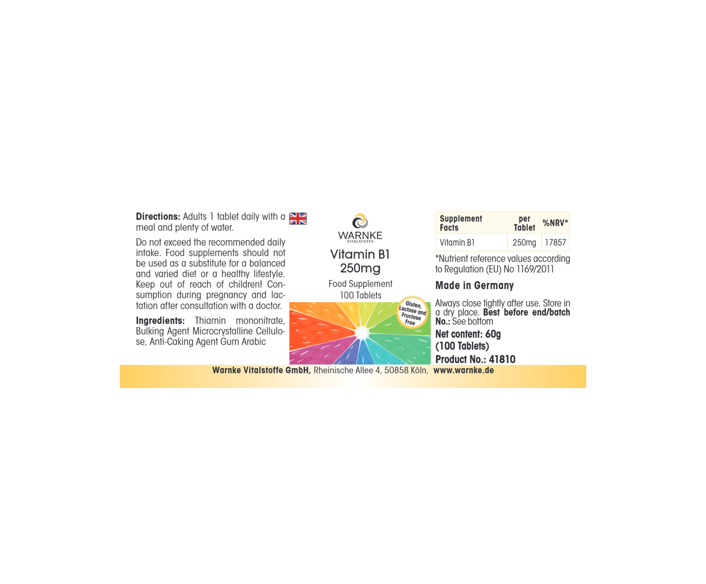 Vitamin B1 250mg - 100 Tabletten - für Energie, Herz uvm. - hochdosiert & vegan | Warnke Vitalstoffe