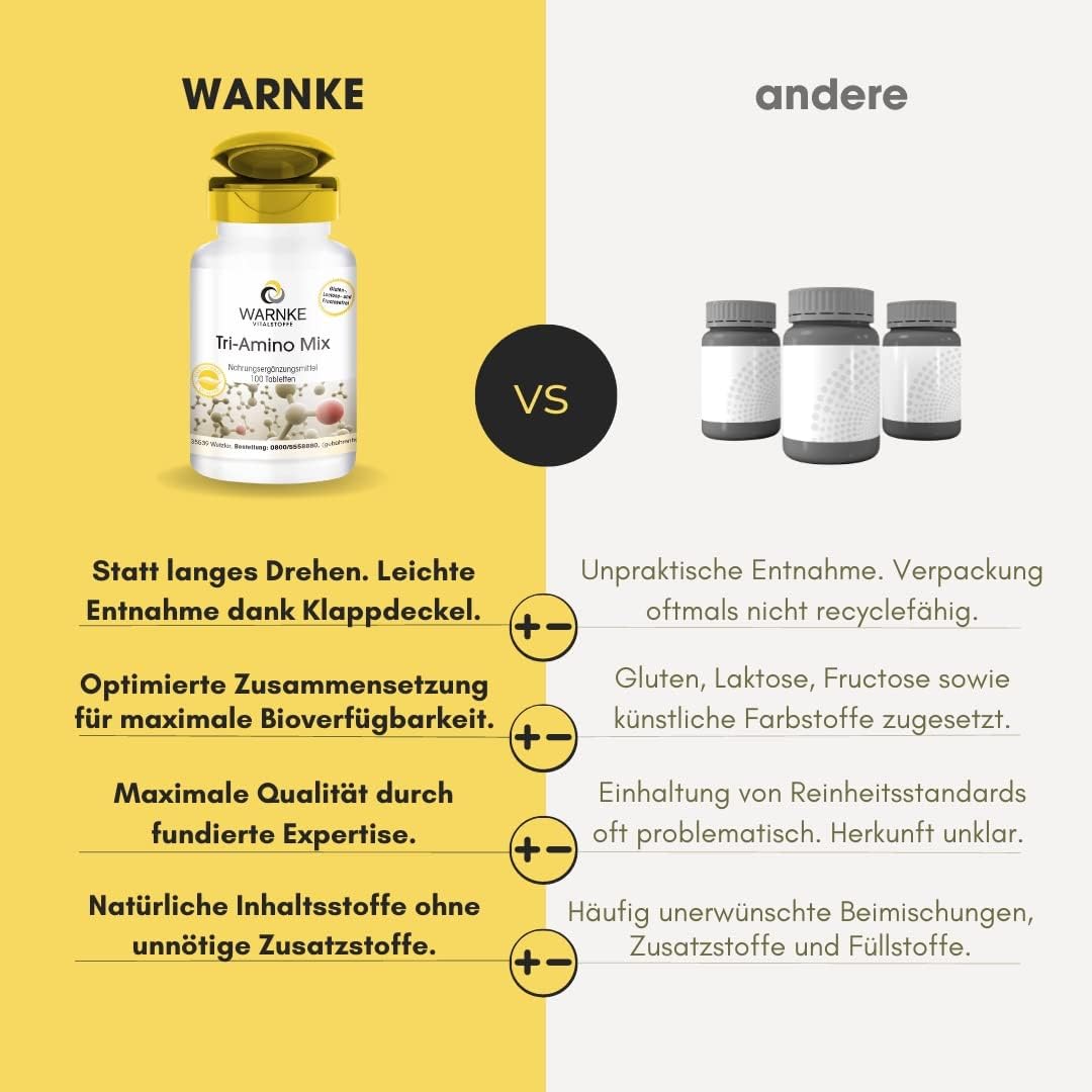 Tri-Amino Mix - 100 tablets - with arginine, lysine & ornithine - vegan | Warnke Vitalstoffe