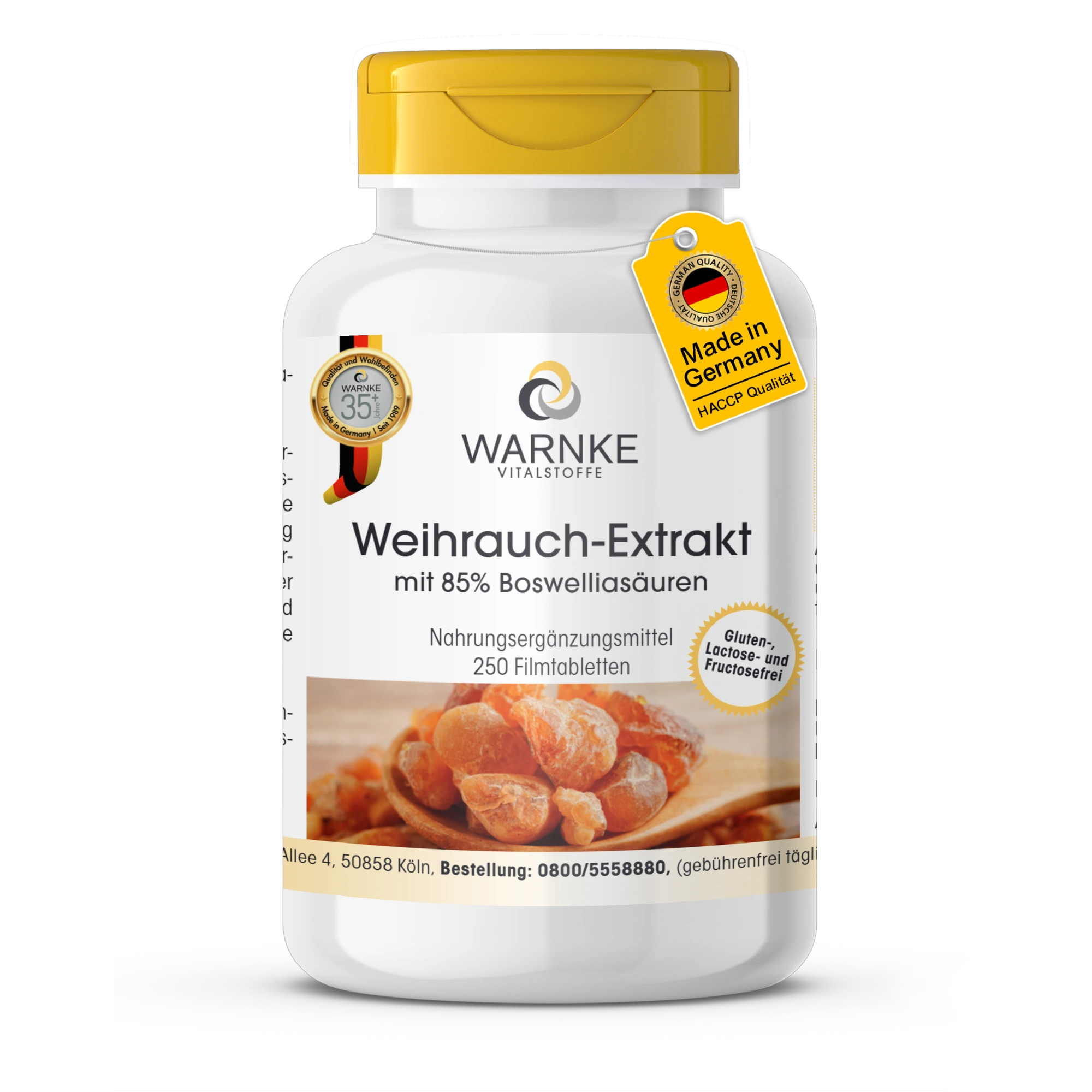 Weihrauch-Extrakt mit 85% Boswelliasäuren - 250 Filmtabletten - schluckfreundlich - vegan | Warnke Vitalstoffe