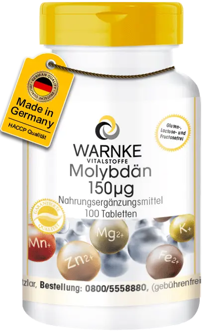 Molybdän 150µg - 100 Tabletten - Vegan | Warnke Vitalstoffe Molybdän 150µg - 100 Tabletten - Vegan | Warnke Vitalstoffe