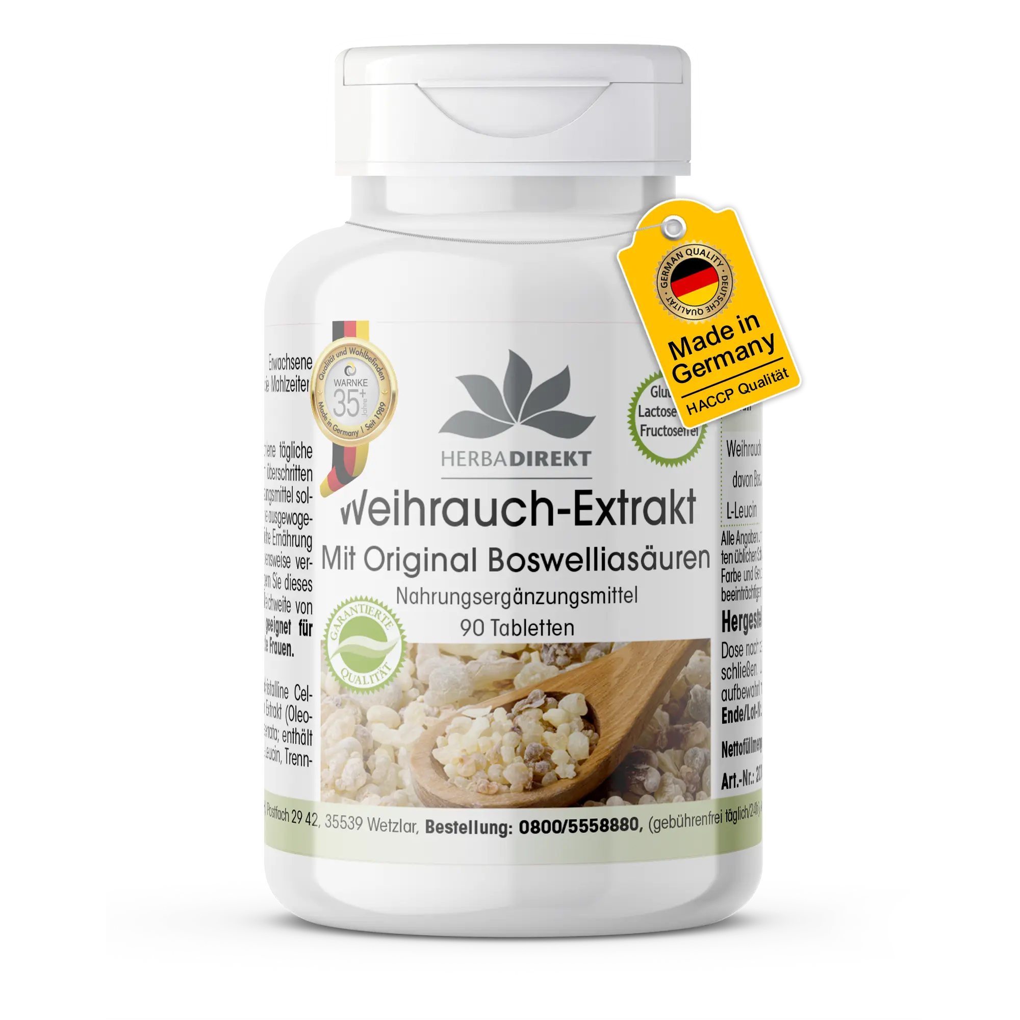 Weihrauch-Extrakt 400mg - 90 Tabletten - Boswellia Serrata - mind. 65% Boswelliasäuren | Warnke Vitalstoffe