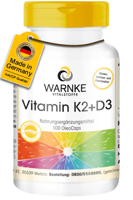Vitamin K2+D3 - 100 OleoCaps - für Knochen, Zähne, Muskeln uvm. | Warnke Vitalstoffe Vitamin K2+D3 - 100 OleoCaps - für Knochen, Zähne, Muskeln uvm. | Warnke Vitalstoffe