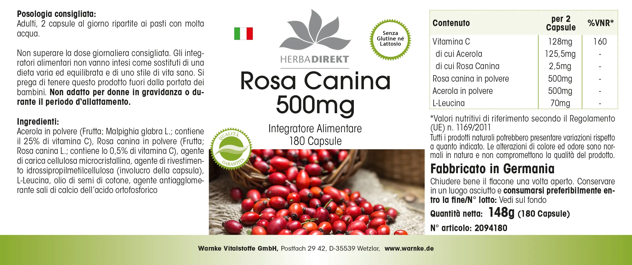 Rosa canina 500 mg - 180 capsule