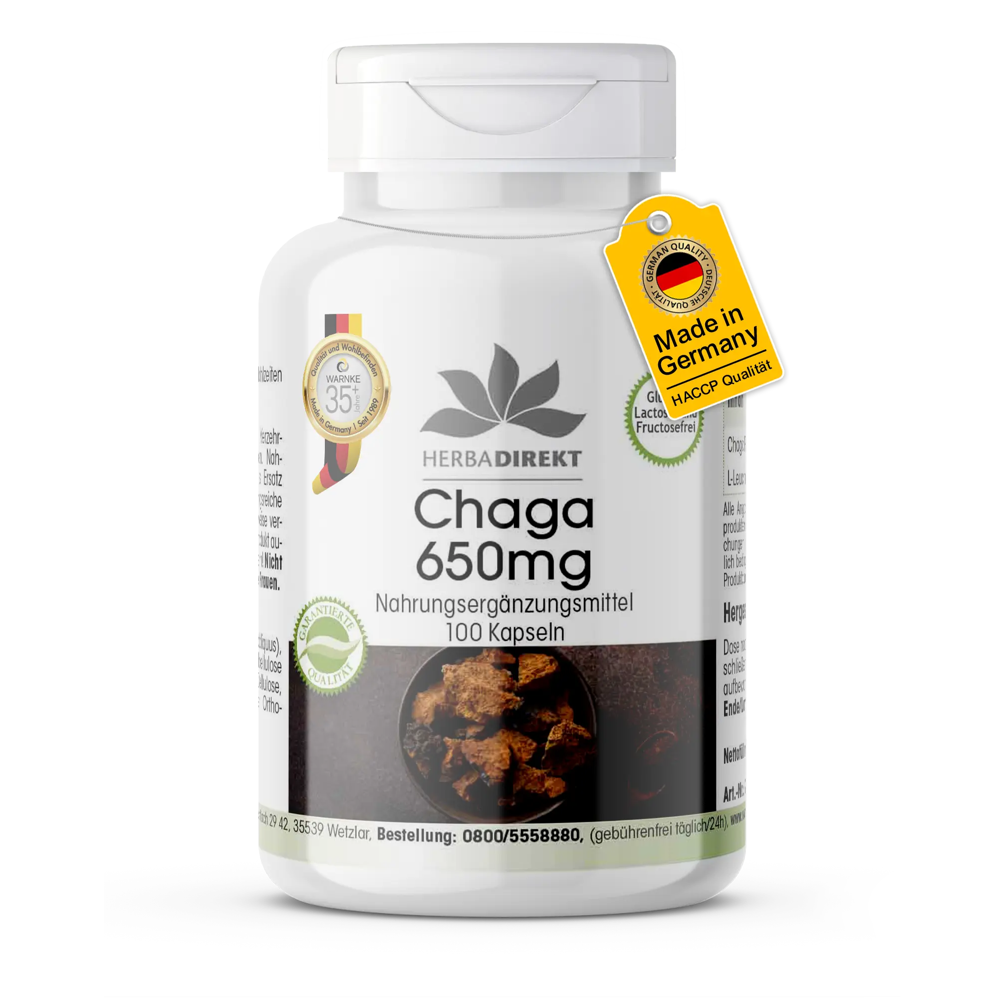 Chaga 650mg - 100 Kapseln - Hochdosiert & Vegan | Warnke Vitalstoffe
