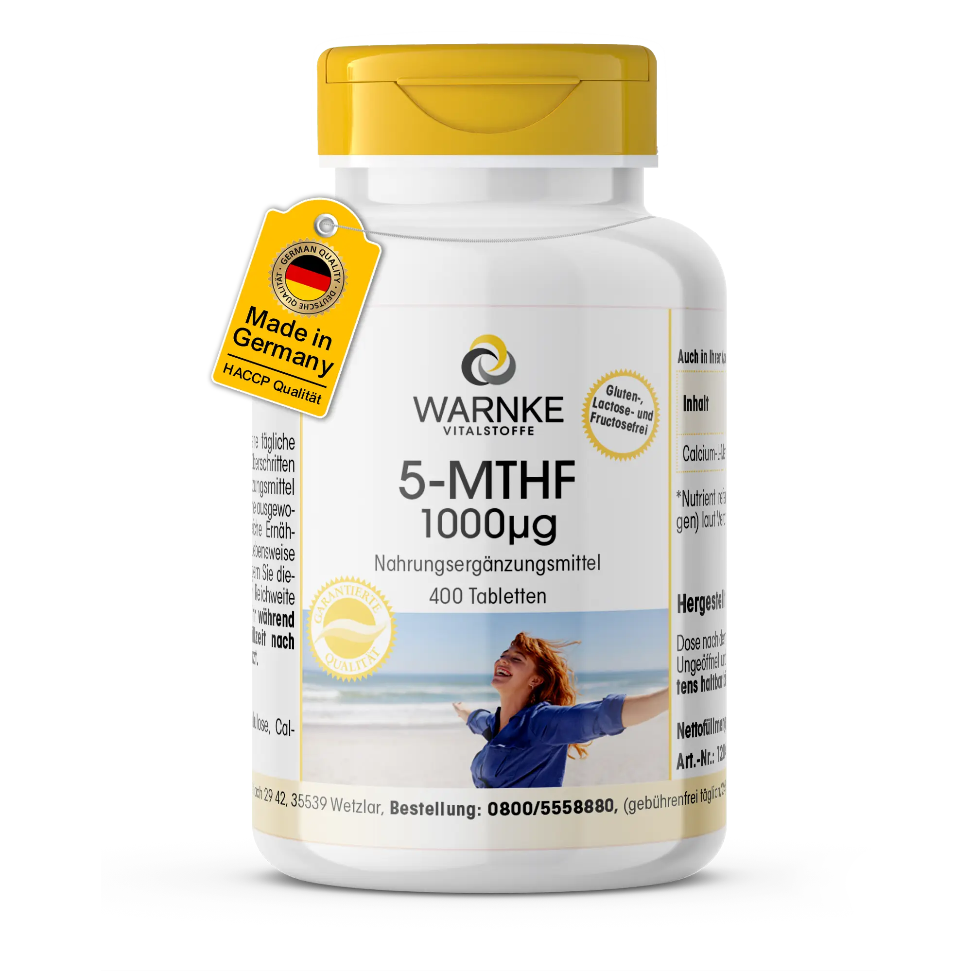 5-MTHF 1000 µg - 400 Tabletten - Schluckfreundlich - Calcium-L-Methylfolat | Warnke Vitalstoffe