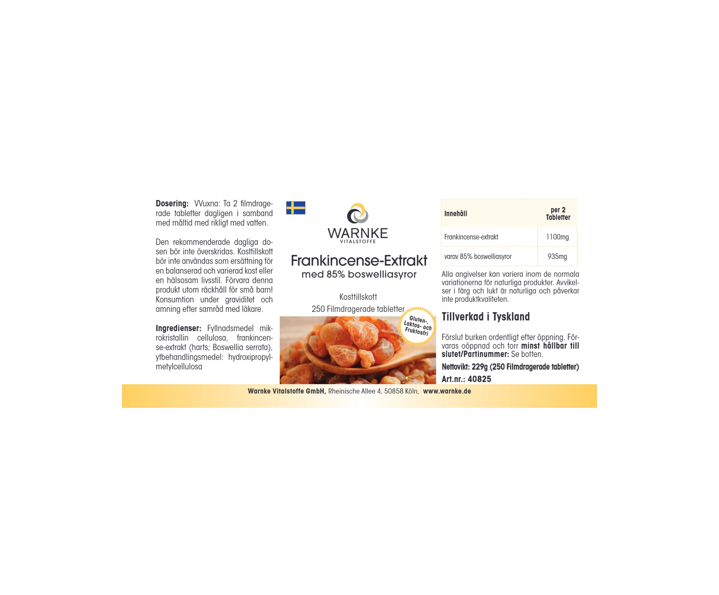 Weihrauch-Extrakt mit 85% Boswelliasäuren - 250 Filmtabletten - schluckfreundlich - vegan | Warnke Vitalstoffe