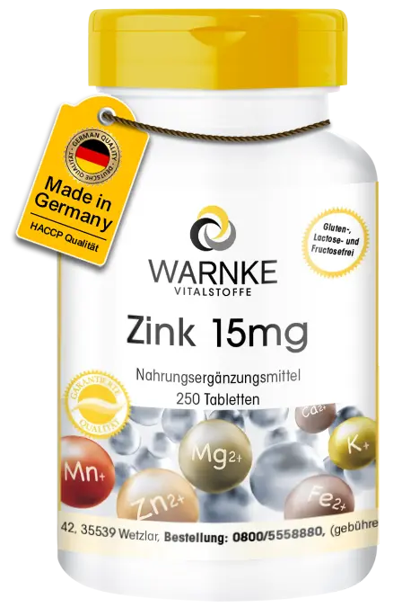 Zink 15mg - 250 Tabletten - für Immunsystem, Sehkraft, Haut, Haare uvm. - Vegan | Warnke Vitalstoffe Zink 15mg - 250 Tabletten - für Immunsystem, Sehkraft, Haut, Haare uvm. - Vegan | Warnke Vitalstoffe