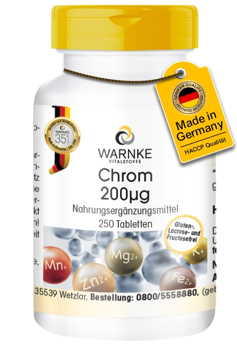 Chrom 200 µg - 250 Tabletten - für Blutzuckerspiegel und Makronährstoff-Stoffwechsel - vegan | Warnke Vitalstoffe Chrom 200 µg - 250 Tabletten - für Blutzuckerspiegel und Makronährstoff-Stoffwechsel - vegan | Warnke Vitalstoffe