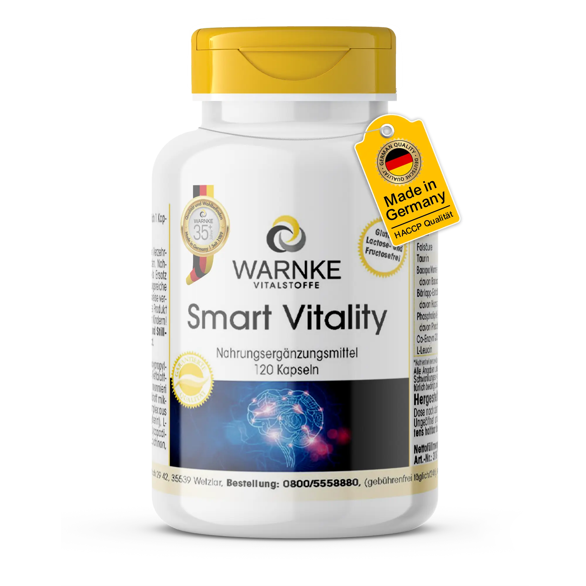 Smart Vitality - 120 Kapseln - mit Folsäure, Taurin, Bacopa Monnieri uvm. | Warnke Vitalstoffe