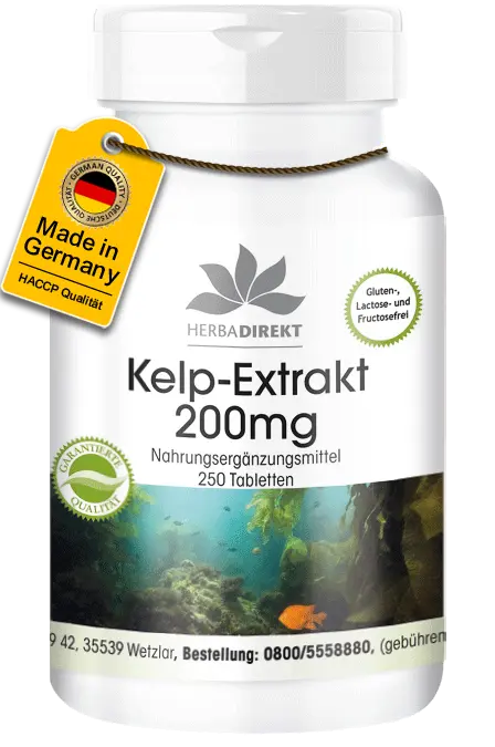 Kelp-Extrakt 200mg mit 300µg Jod - 250 Tabletten - für Schilddrüse, Haut uvm. | Warnke Vitalstoffe Kelp-Extrakt 200mg mit 300µg Jod - 250 Tabletten - für Schilddrüse, Haut uvm. | Warnke Vitalstoffe