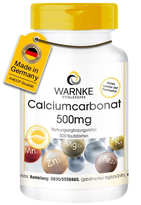 Calciumcarbonat 500mg - 500 Kautabletten | Warnke Vitalstoffe Calciumcarbonat 500mg - 500 Kautabletten | Warnke Vitalstoffe