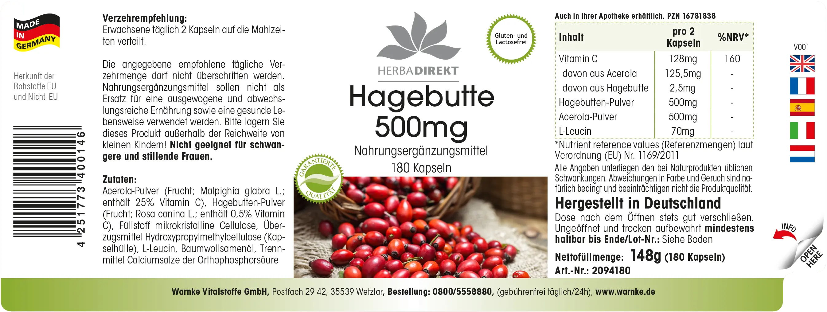 Hagebutte 500mg- 180 Kapseln