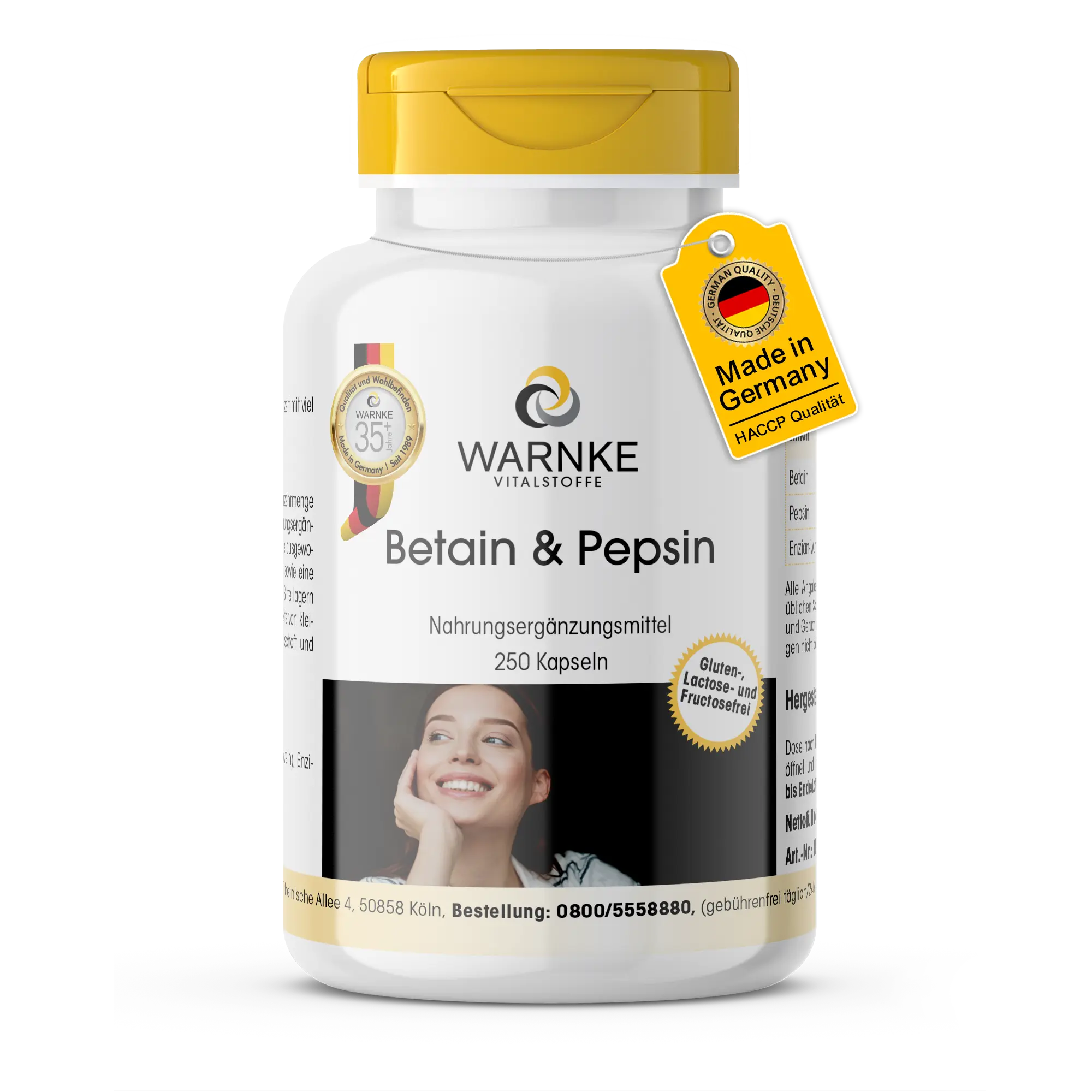 Betain & Pepsin - 250 Kapseln - schluckfreundlich - Hochdosiert | Warnke Vitalstoffe