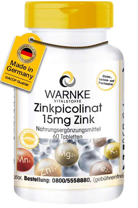 Zinkpicolinat 15mg Zink - 60 Tabletten - für Immunsystem, Sehkraft, Haut, Haare uvm. - Vegan | Warnke Vitalstoffe Zinkpicolinat 15mg Zink - 60 Tabletten - für Immunsystem, Sehkraft, Haut, Haare uvm. - Vegan | Warnke Vitalstoffe