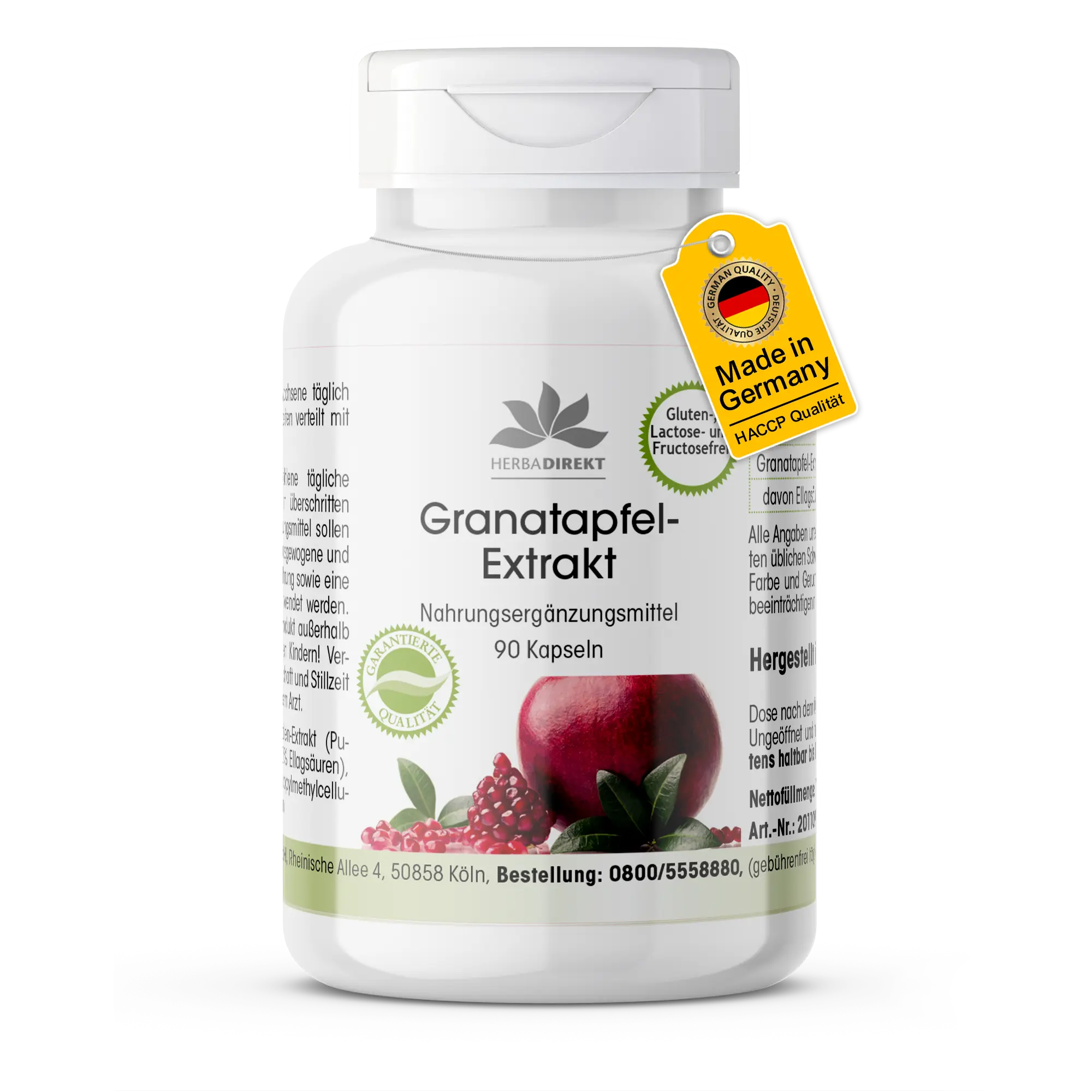 Granatapfel-Extrakt - 90 Kapseln - Schluckfreundlich - Mit 40% Ellagsäuren - Hochdosiert & Vegan | Warnke Vitalstoffe