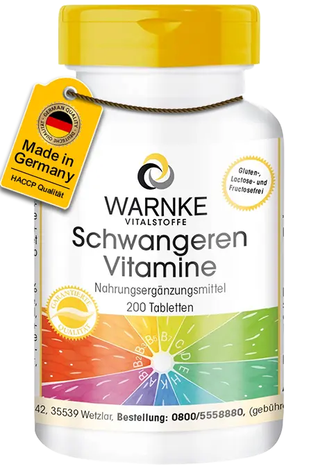 Schwangeren Vitamine - 200 Tabletten - mit Folsäure, Eisen uvm. - für den Folatstatus der Mutter | Warnke Vitalstoffe Schwangeren Vitamine - 200 Tabletten - mit Folsäure, Eisen uvm. - für den Folatstatus der Mutter | Warnke Vitalstoffe