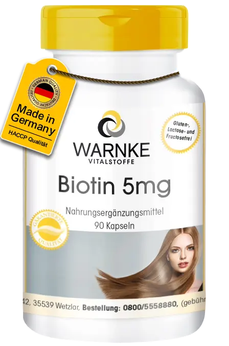 Biotin 5mg - 90 Kapseln - für Haare, Haut, Nervensystem uvm. | Warnke Vitalstoffe Biotin 5mg - 90 Kapseln - für Haare, Haut, Nervensystem uvm. | Warnke Vitalstoffe