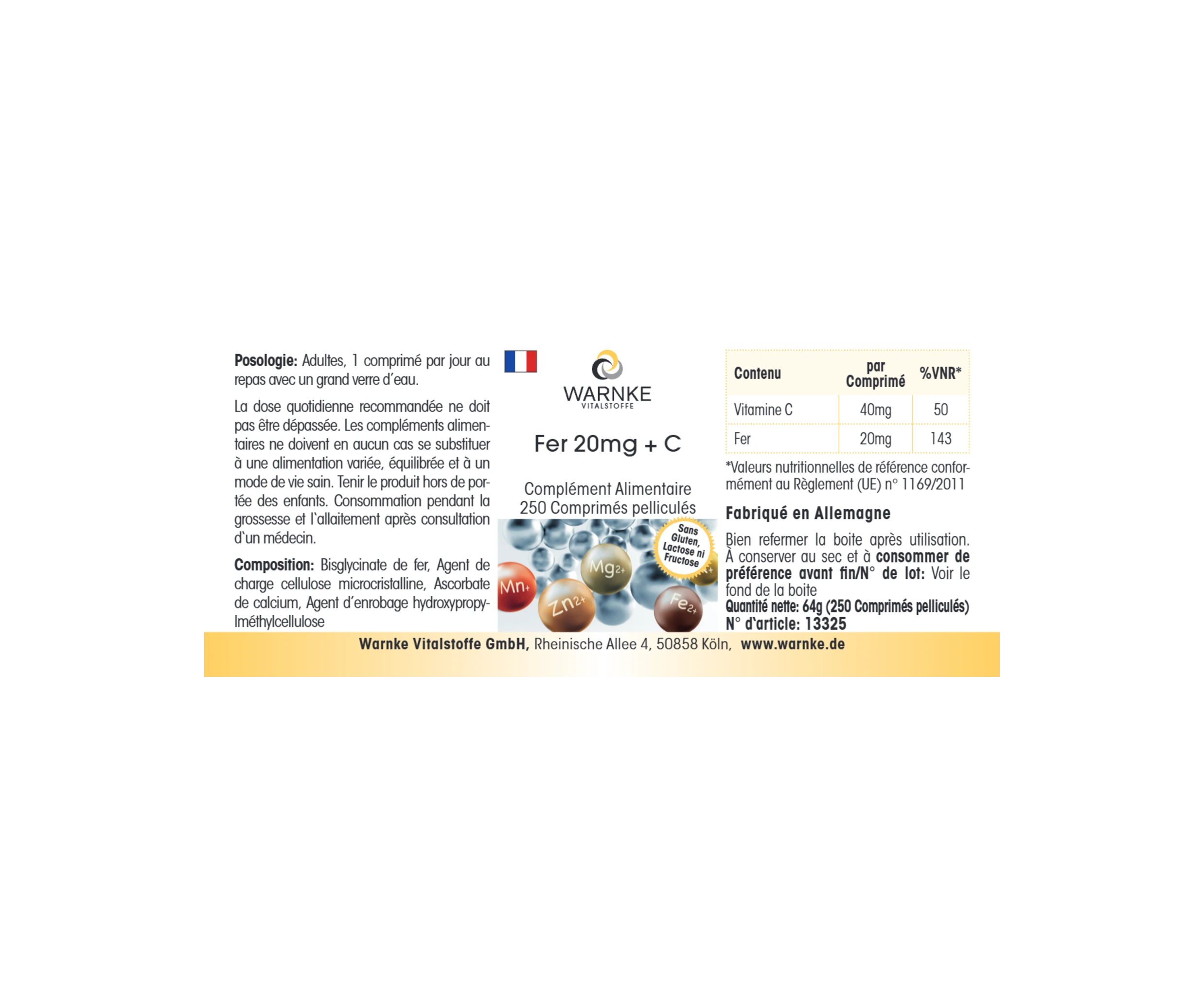 Eisen 20mg + C - 250 Filmtabletten - schluckfreundlich - vegan | Warnke Vitalstoffe