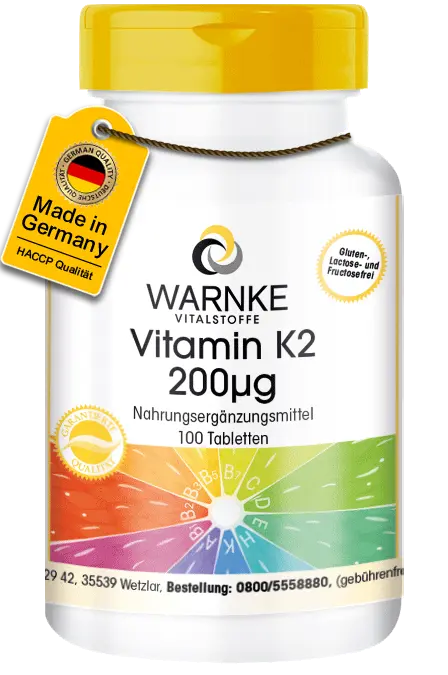 Vitamin K2 200µg - 100 Tabletten - für Blutgerinnung und Knochen | Warnke Vitalstoffe Vitamin K2 200µg - 100 Tabletten - für Blutgerinnung und Knochen | Warnke Vitalstoffe