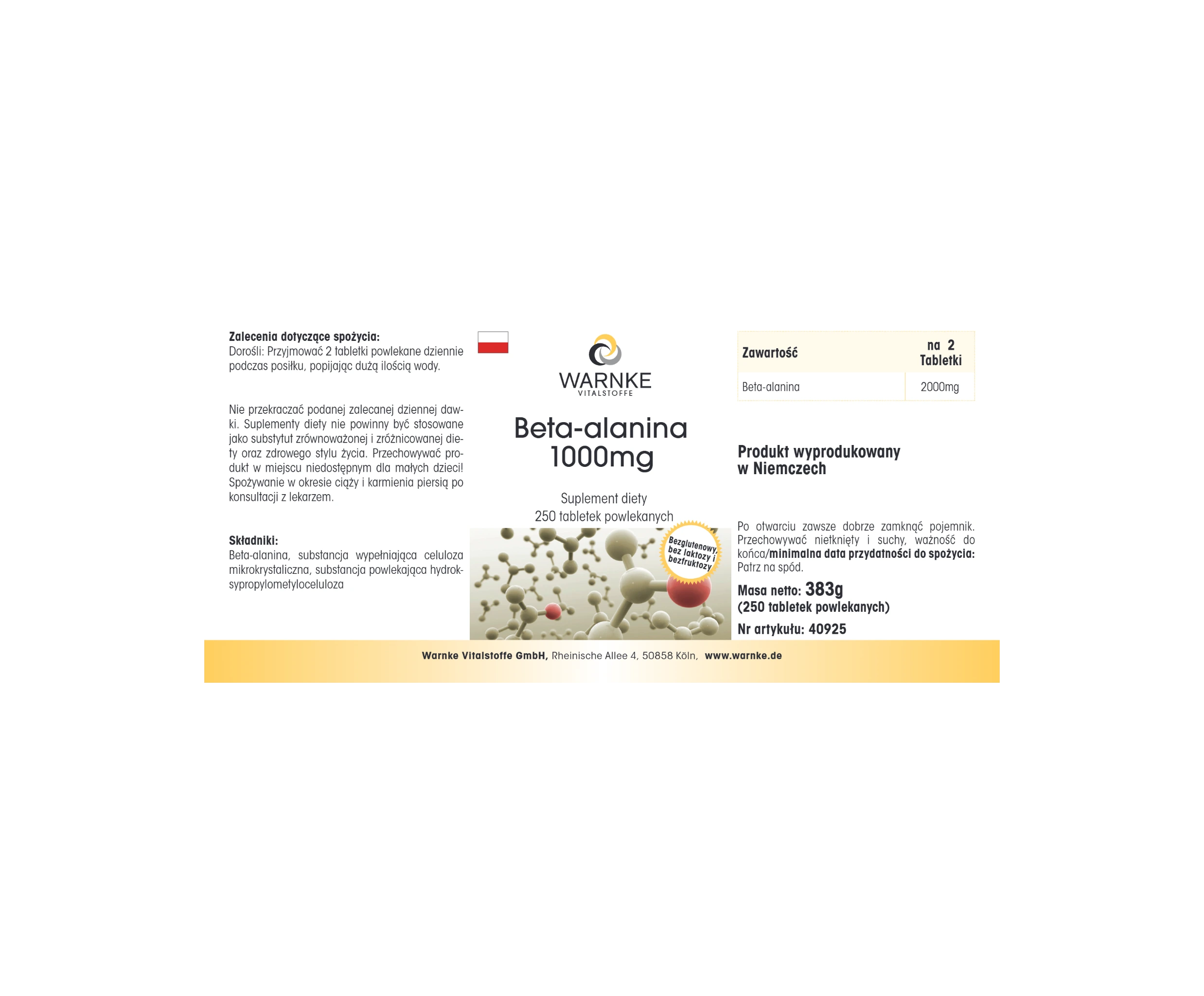 Beta-Alanin 1000mg - 250 Filmtabletten - vegan | Warnke Vitalstoffe