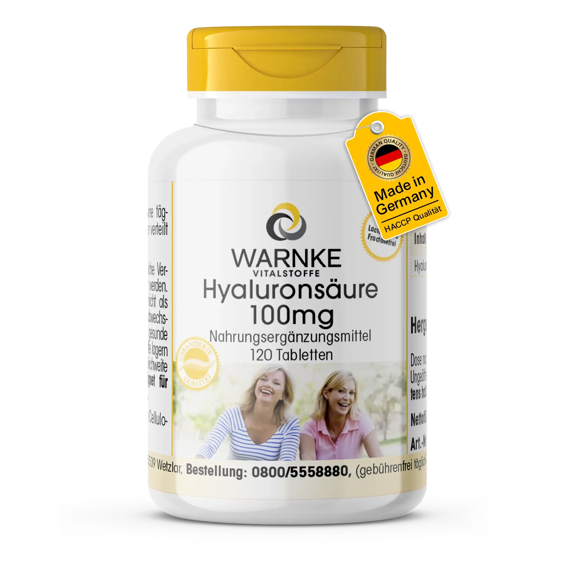 Hyaluronsäure 100mg - 120 Tabletten - Schluckfreundlich - Vegan | Warnke Vitalstoffe