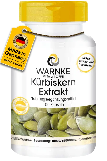 Kürbiskern-Extrakt 500mg - 100 Kapseln - mit Vitamin E, Selen uvm. - für Immunsystem, Haut uvm. | Warnke Vitalstoffe Kürbiskern-Extrakt 500mg - 100 Kapseln - mit Vitamin E, Selen uvm. - für Immunsystem, Haut uvm. | Warnke Vitalstoffe