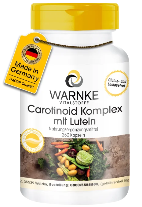 Carotinoid Komplex - 250 Kapseln - mit Lutein, Heidelbeerpulver, Beta-Carotin, Zeaxanthin uvm. - Vegan | Warnke Vitalstoffe Carotinoid Komplex - 250 Kapseln - mit Lutein, Heidelbeerpulver, Beta-Carotin, Zeaxanthin uvm. - Vegan | Warnke Vitalstoffe