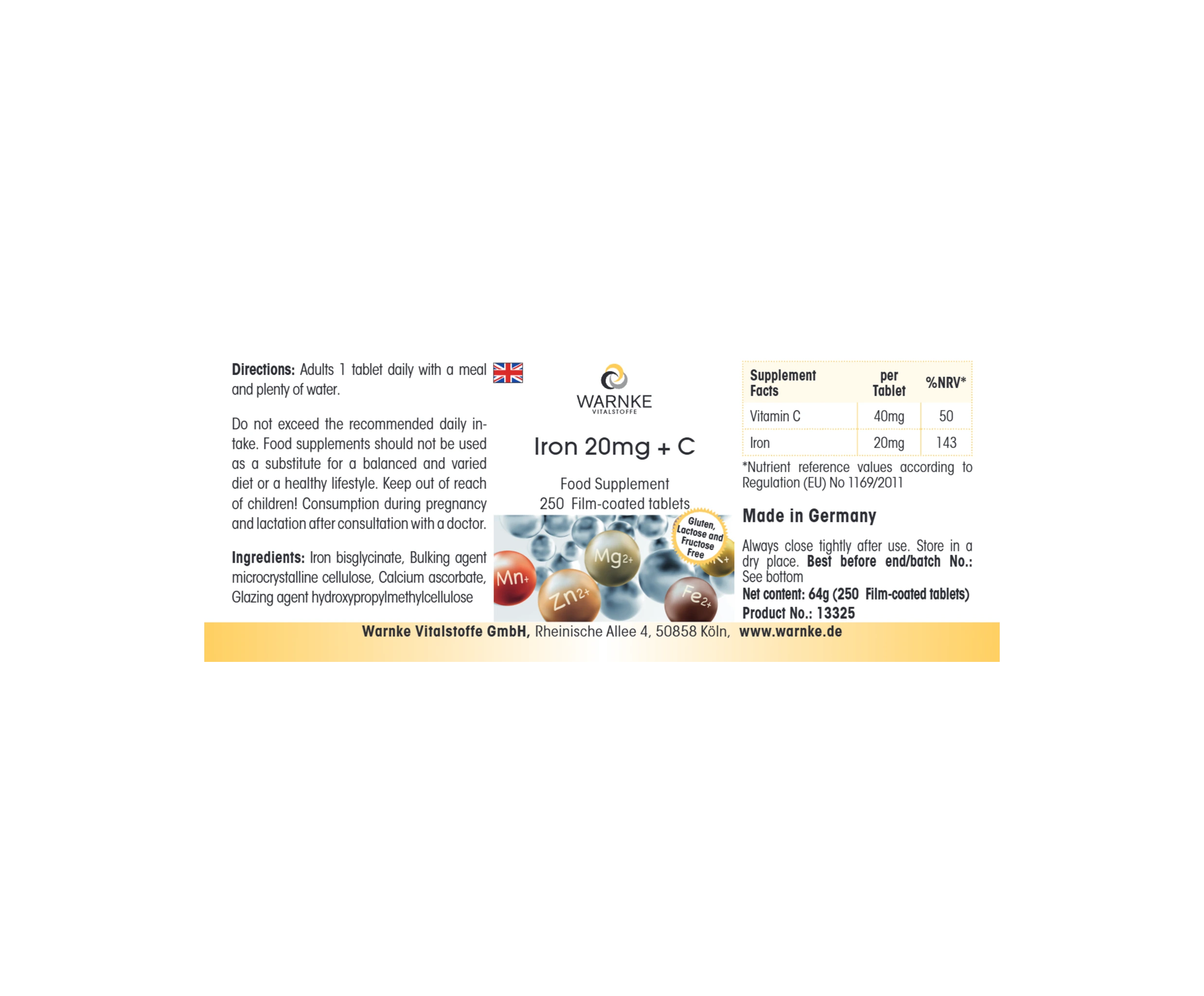 Eisen 20mg + C - 250 Filmtabletten - schluckfreundlich - vegan | Warnke Vitalstoffe