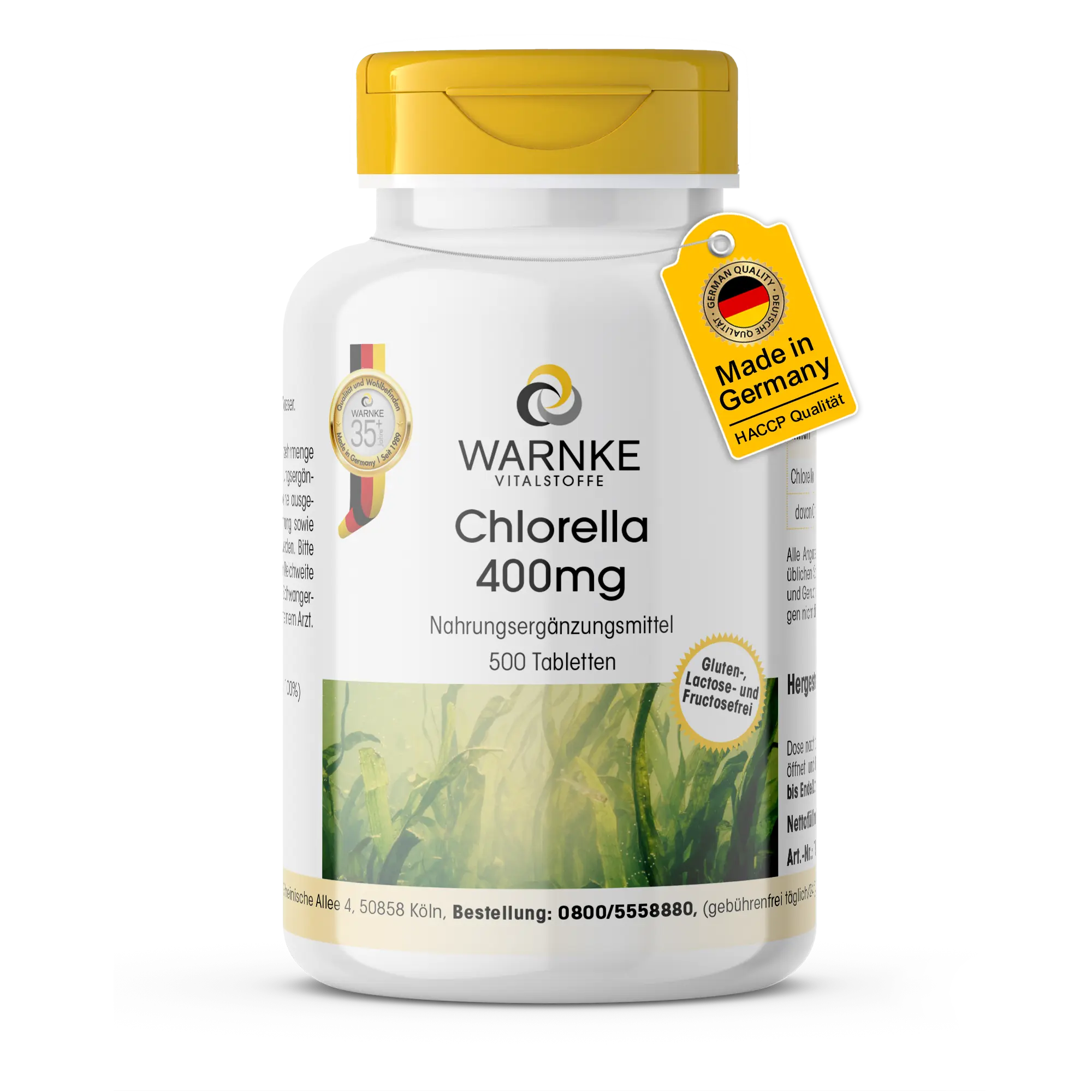 Chlorella 400 mg - 500 comprimés - Facile à avaler | Warnke Vitalstoffe