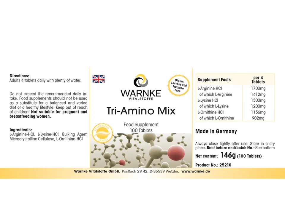 Tri Amino Mix 100 Tabletten mit Arginin Lysin Ornithin Vegan Tri Amino Mix 100 Tabletten mit Arginin Lysin Ornithin Vegan