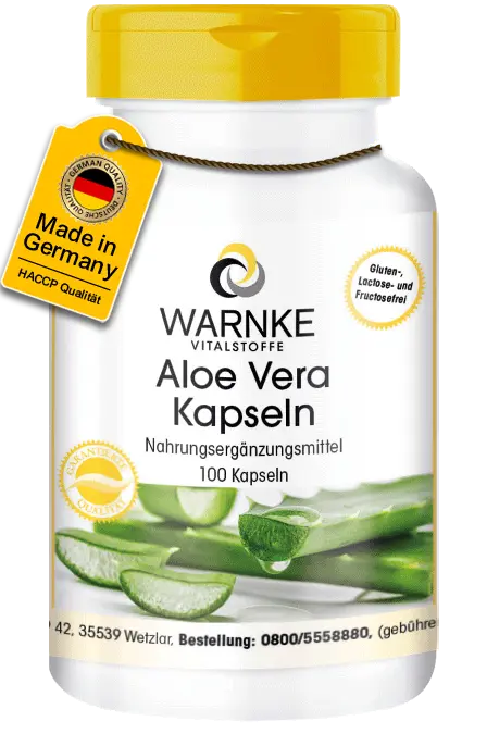Aloe Vera - 100 Kapseln - Aloe Vera Extrakt 200:1 - mit Vitamin C fürs Immunsystem, Kollagenbildung uvm. | Warnke Vitalstoffe Aloe Vera - 100 Kapseln - Aloe Vera Extrakt 200:1 - mit Vitamin C fürs Immunsystem, Kollagenbildung uvm. | Warnke Vitalstoffe