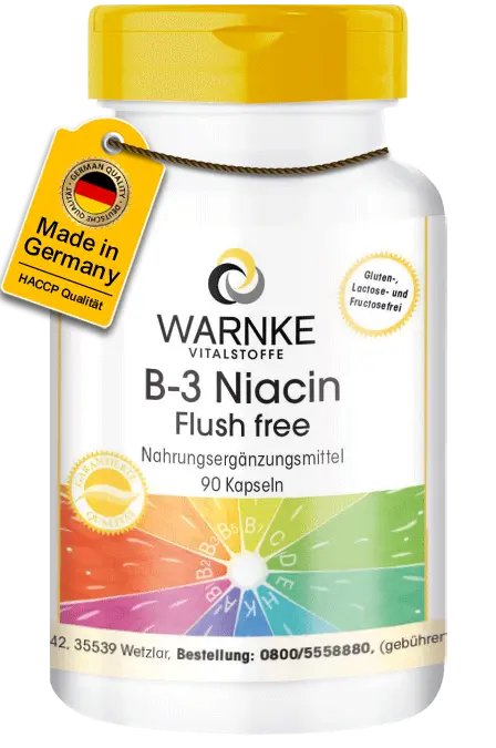 B3 Niacin Flush Free - 90 Kapseln - für Haut, Nervensystem uvm. | Warnke Vitalstoffe B3 Niacin Flush Free - 90 Kapseln - für Haut, Nervensystem uvm. | Warnke Vitalstoffe