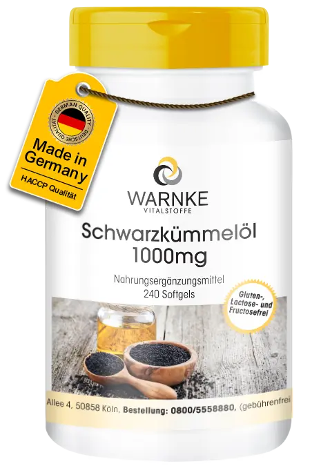 Schwarzkümmelöl 1000mg - 240 Softgels - für Wachstum und Entwicklung von Kindern | Warnke Vitalstoffe